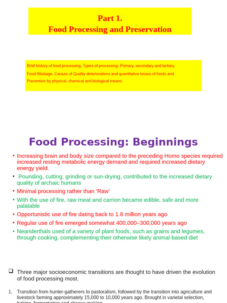 L 1 Introduction Processing Preservation Pdf Foods Food Processing