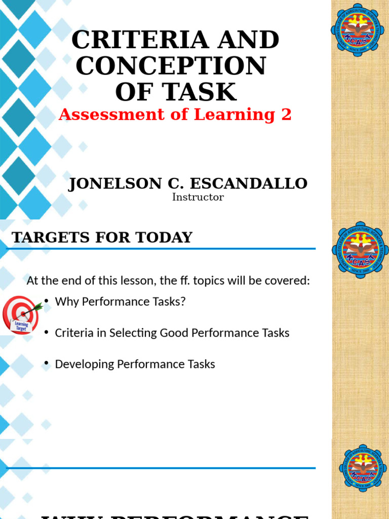 Performance Tasks: Criteria & Development | PDF | Educational ...