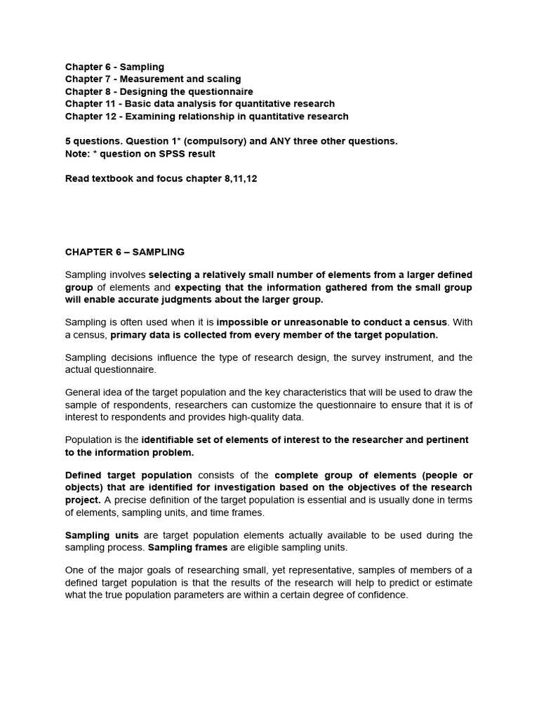 Marketing Research Final Notes | PDF | Sampling (Statistics ...