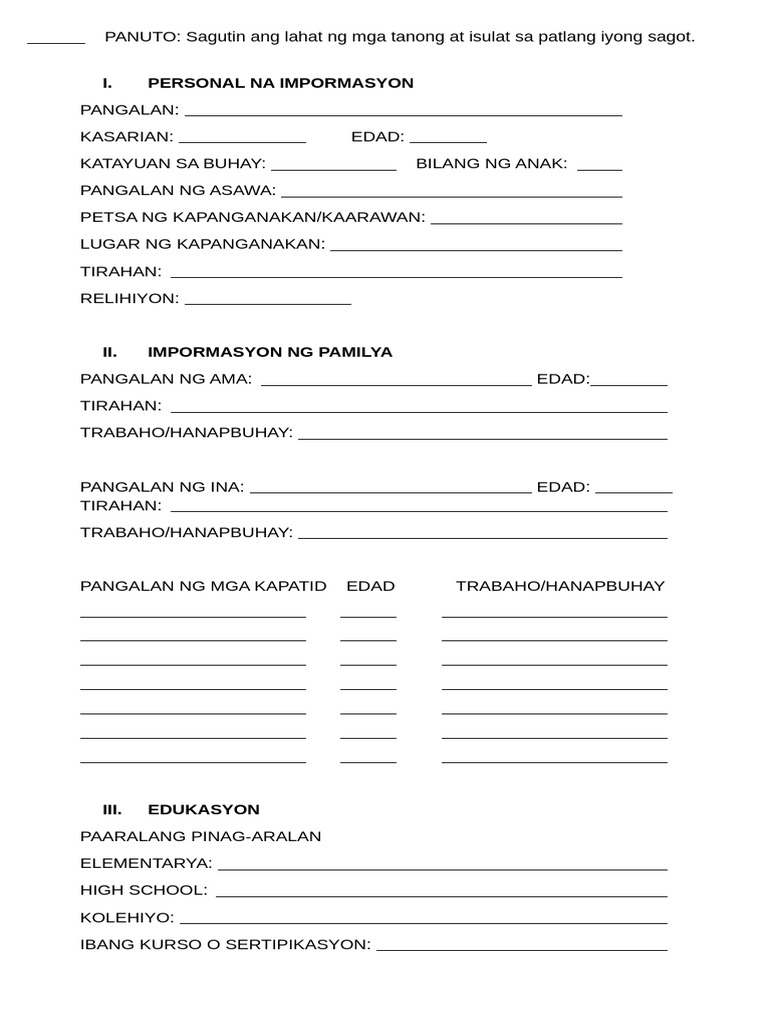 Personal Na Impormasyon | PDF