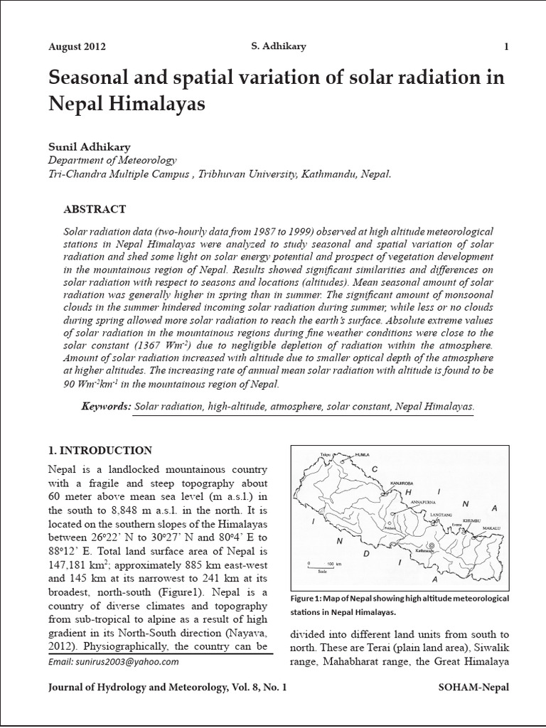 Seasonal and Spatial Variation of Solar Radiation in Nepal Himalayas ...