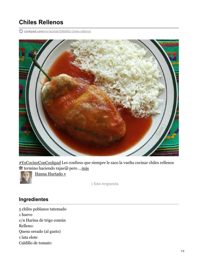Chiles Rellenos | PDF | Cocina, comidas y vino | Hogar, jardinería y ...