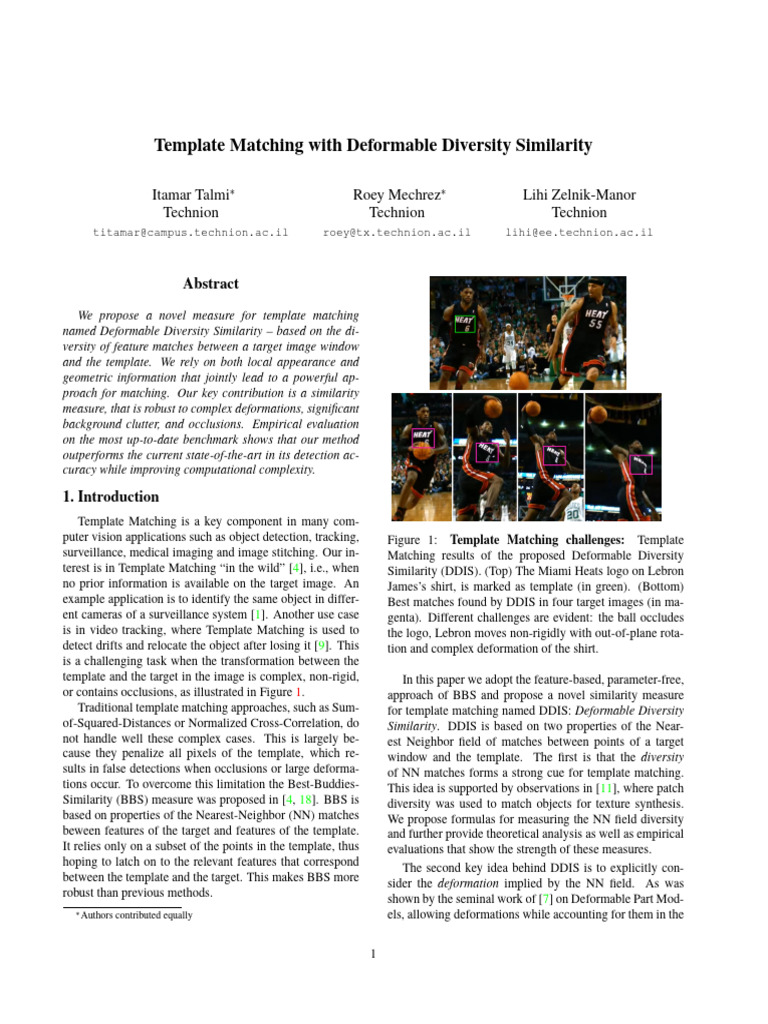 Deformable Diversity Similarity for Template Matching | PDF | Receiver ...