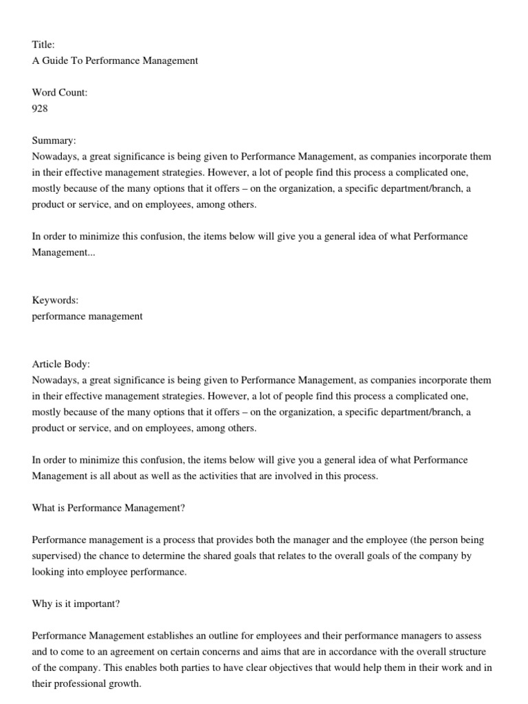 A Guide To Performance Management | PDF