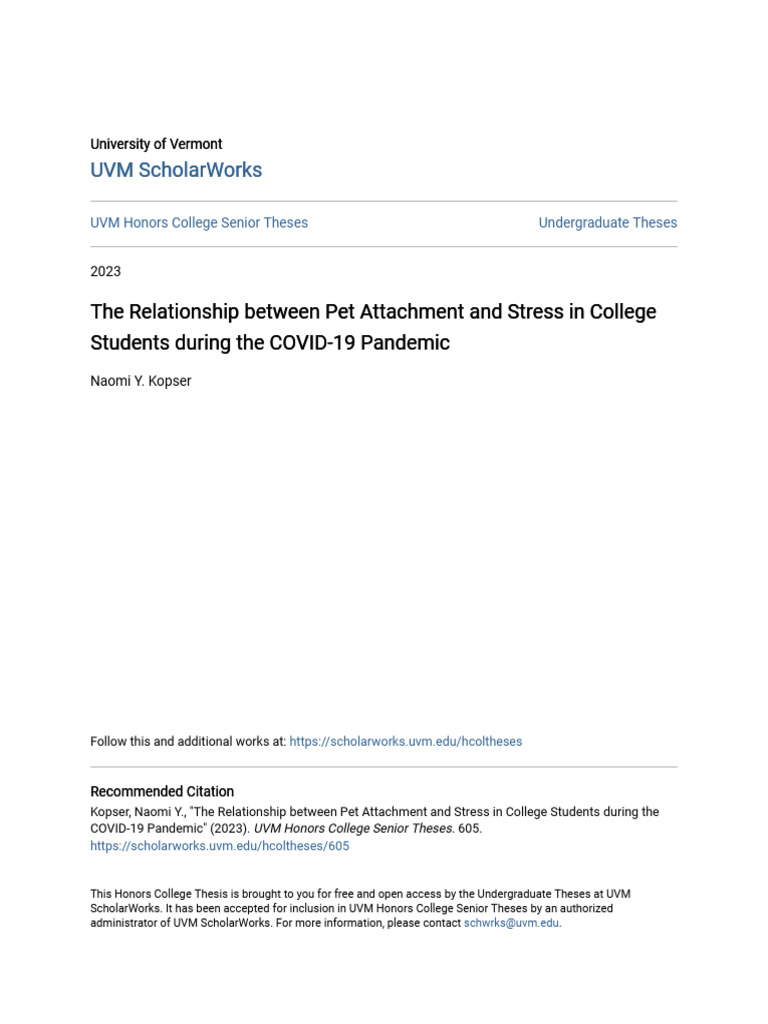 Pet Attachment and College Stress During COVID | PDF | Attachment ...