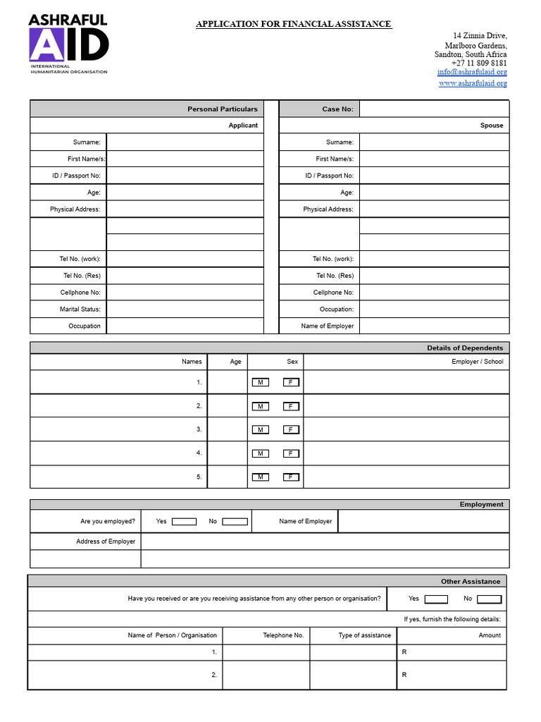 Financial Assistance Application Form | PDF | Expense | Taxes