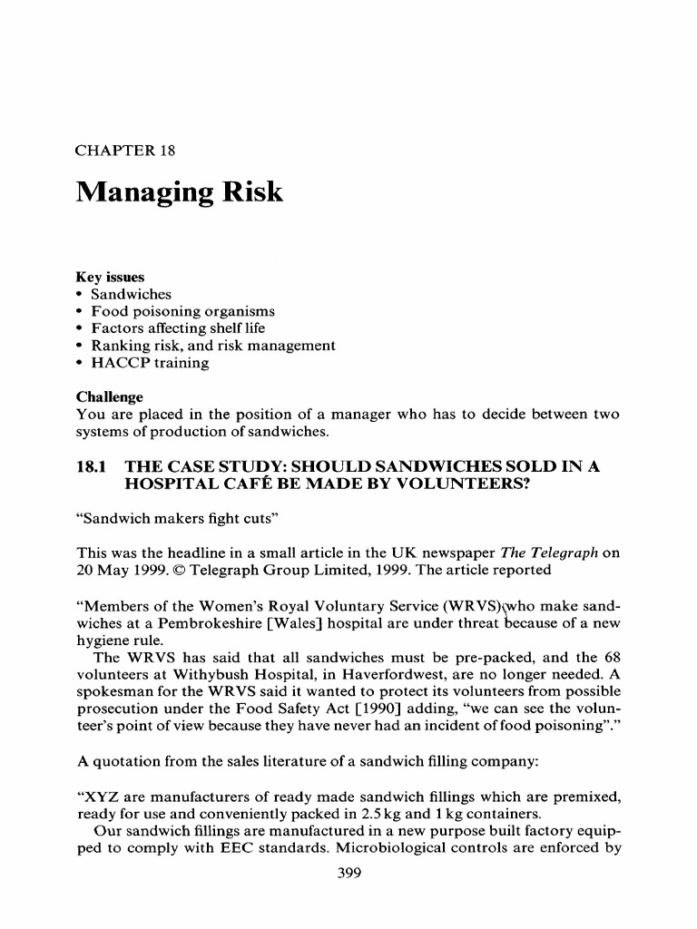 18-Managing Risk | PDF | Food Safety | Food Industry