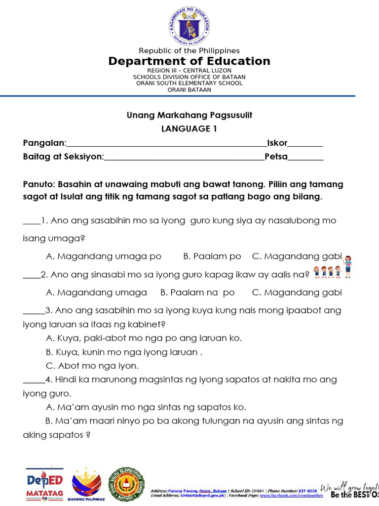 Periodical Test Language Matatag | PDF