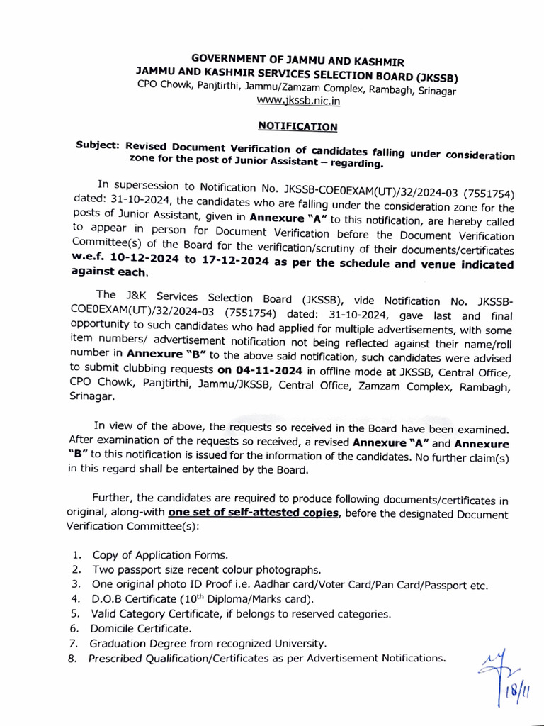 Revised Dv Notification Junior Assistant 18112024 Pdf