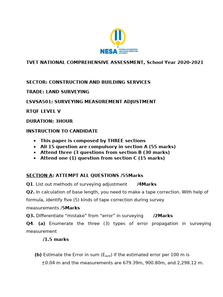 Complehensive Ass of Measurement Adjustment | PDF | Surveying ...