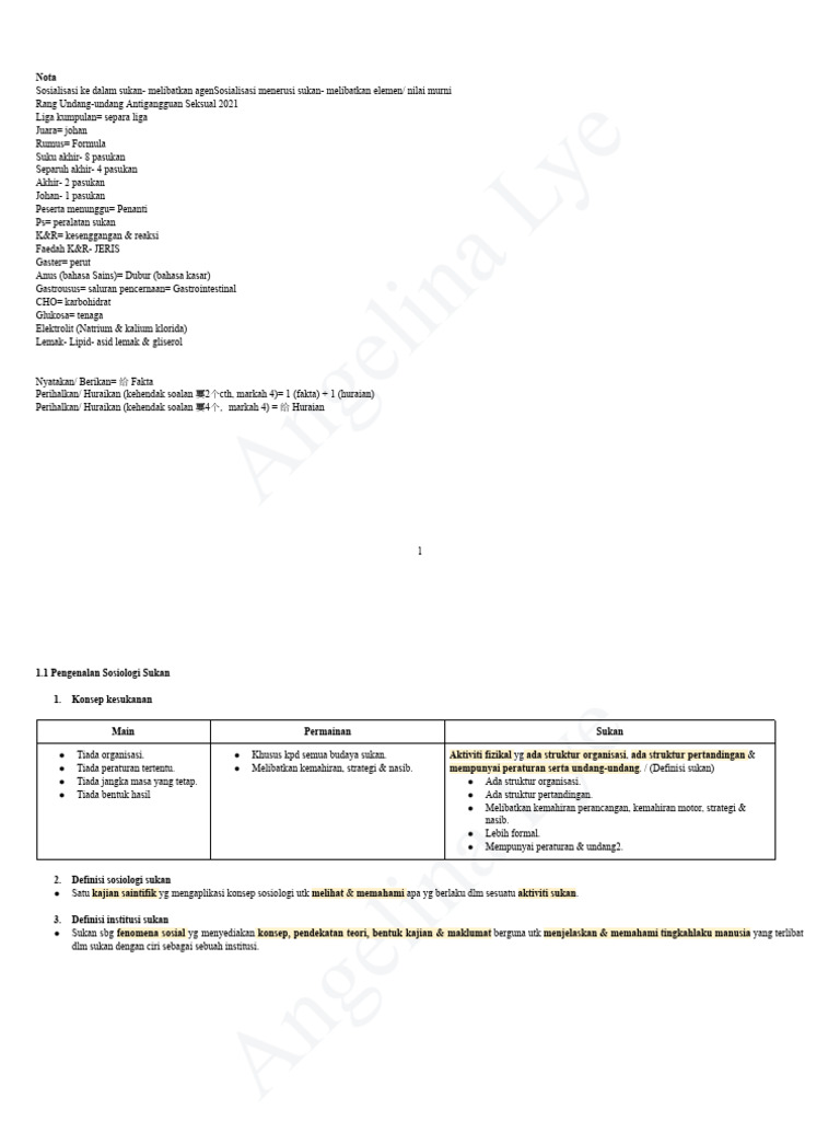 Nota SS Sem 1 | PDF