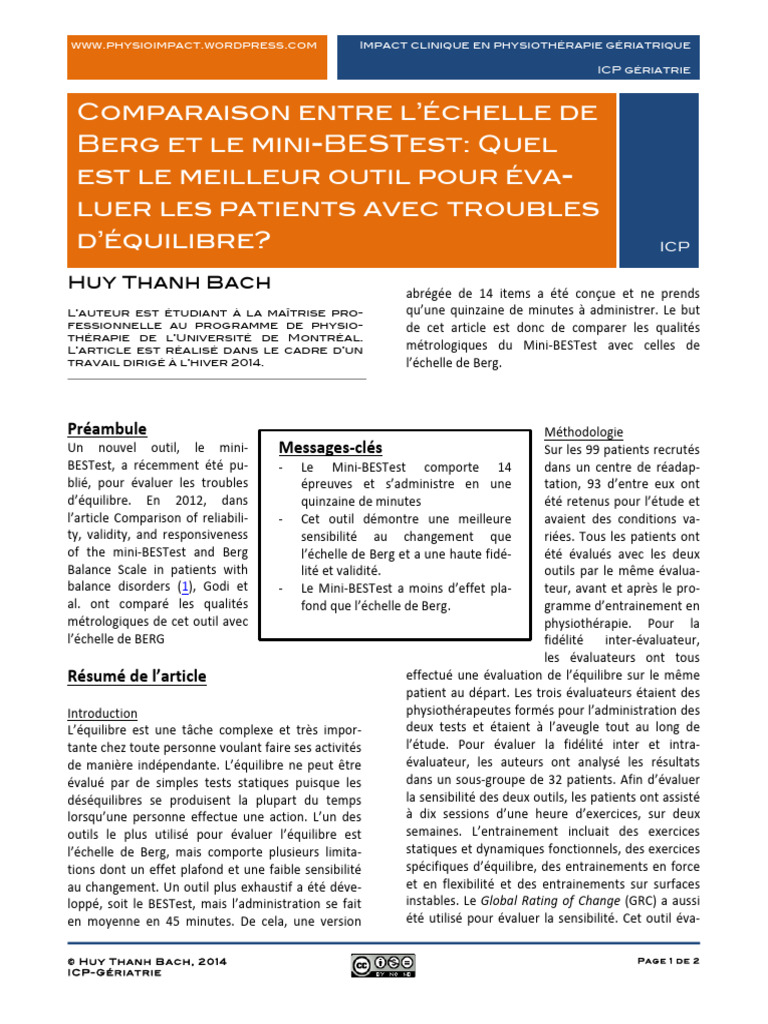 Mini-BESTest vs Échelle de Berg | PDF | Médecine clinique | Médecine