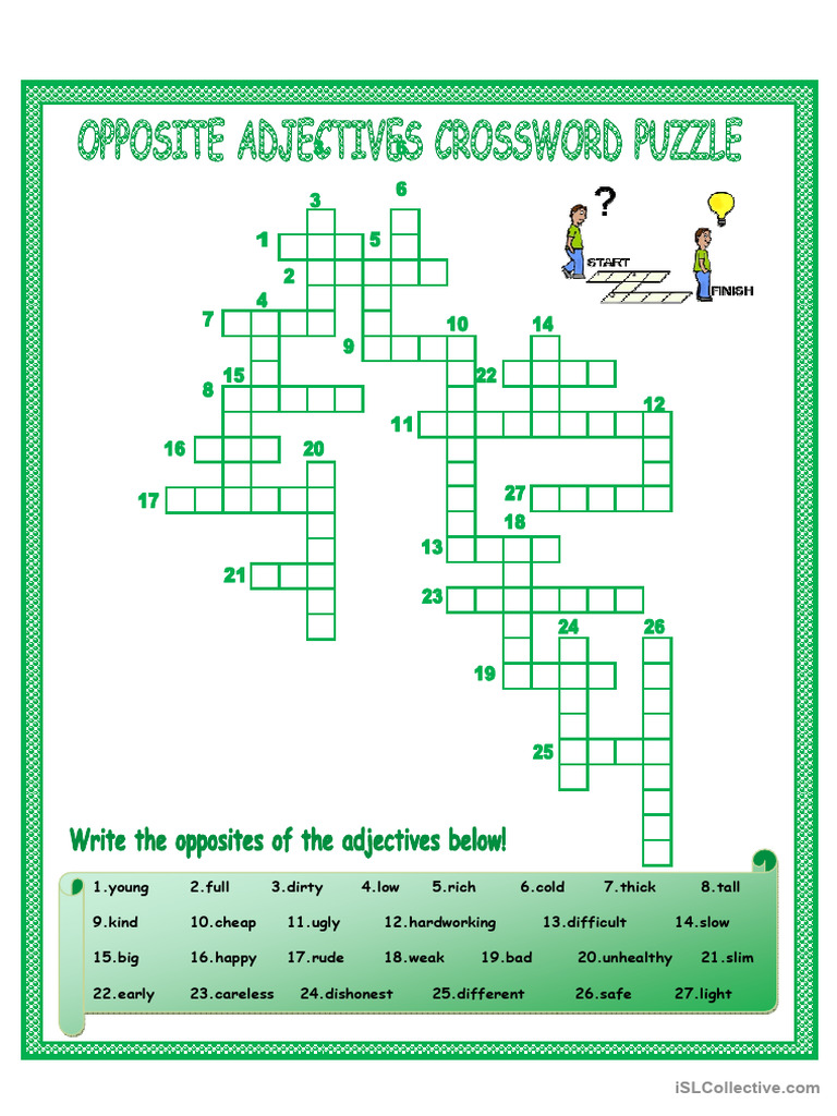 Opposite Adjectives Crossword Puzzle PDF Opposite Adjectives Crossword Puzzle PDF