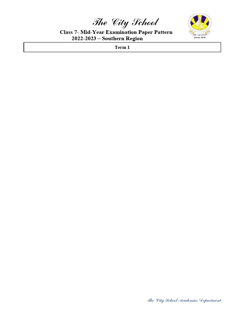 Class 7 MYE Paper Pattern | PDF