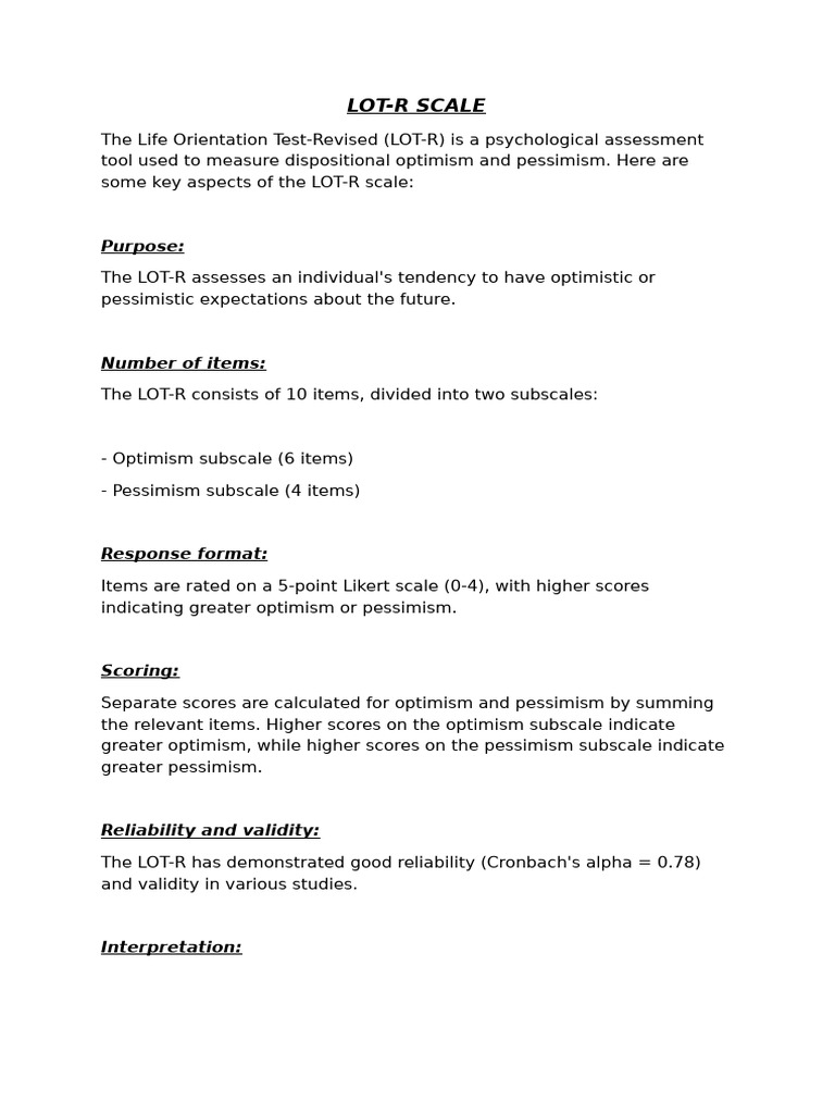 LOT-R and PANAS Scales Overview | PDF | Optimism | Affect (Psychology)