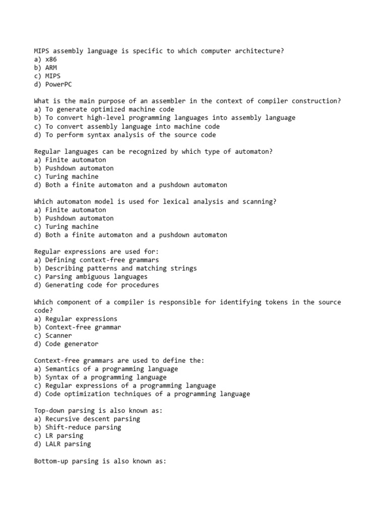 Foundations of Sequential Programming MCQ | PDF | Parsing | Compiler