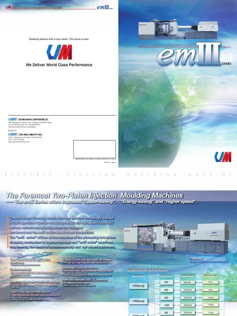 Ube Electric Injection Molding Machines | PDF | Electric Motor | Pump