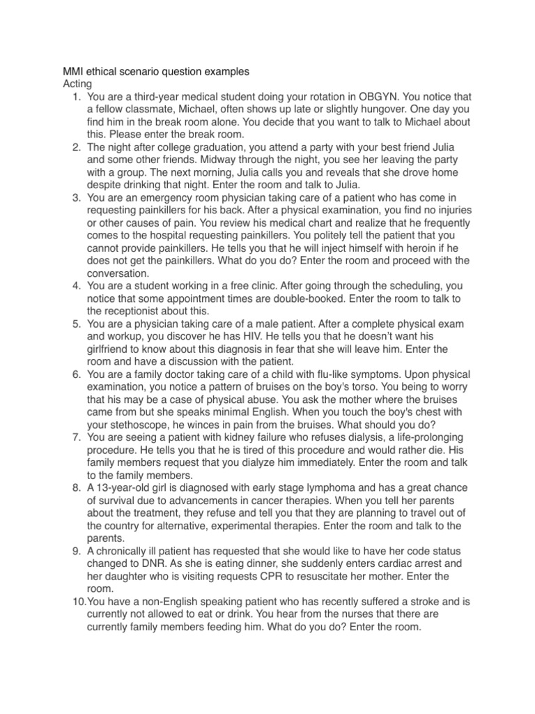 MMI Ethical Scenario Examples | PDF | Emergency Department | Medical ...
