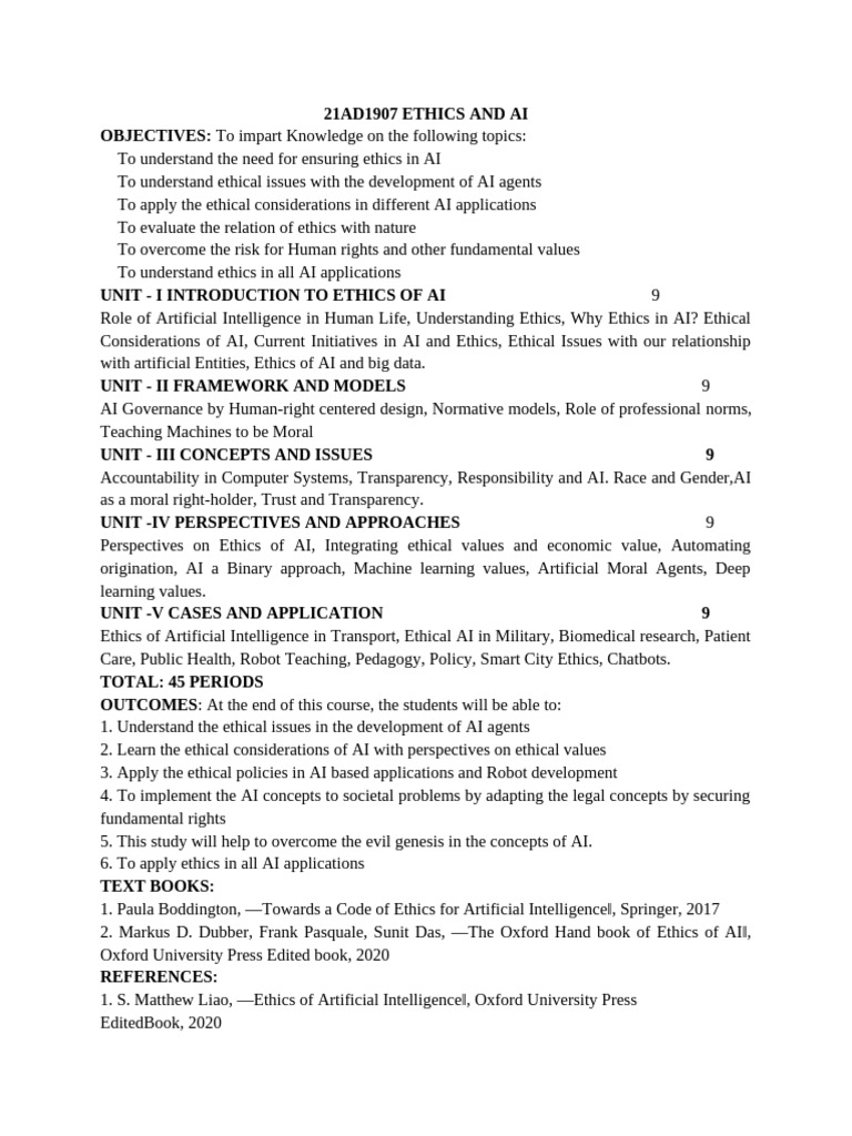 21AD1907 ETHICS AND AI | PDF | Artificial Intelligence | Intelligence ...