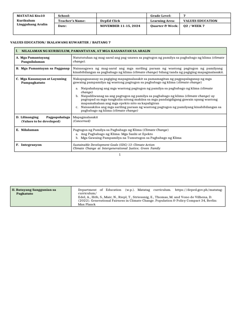 Ve 7 DLL q2 Week 7 | PDF
