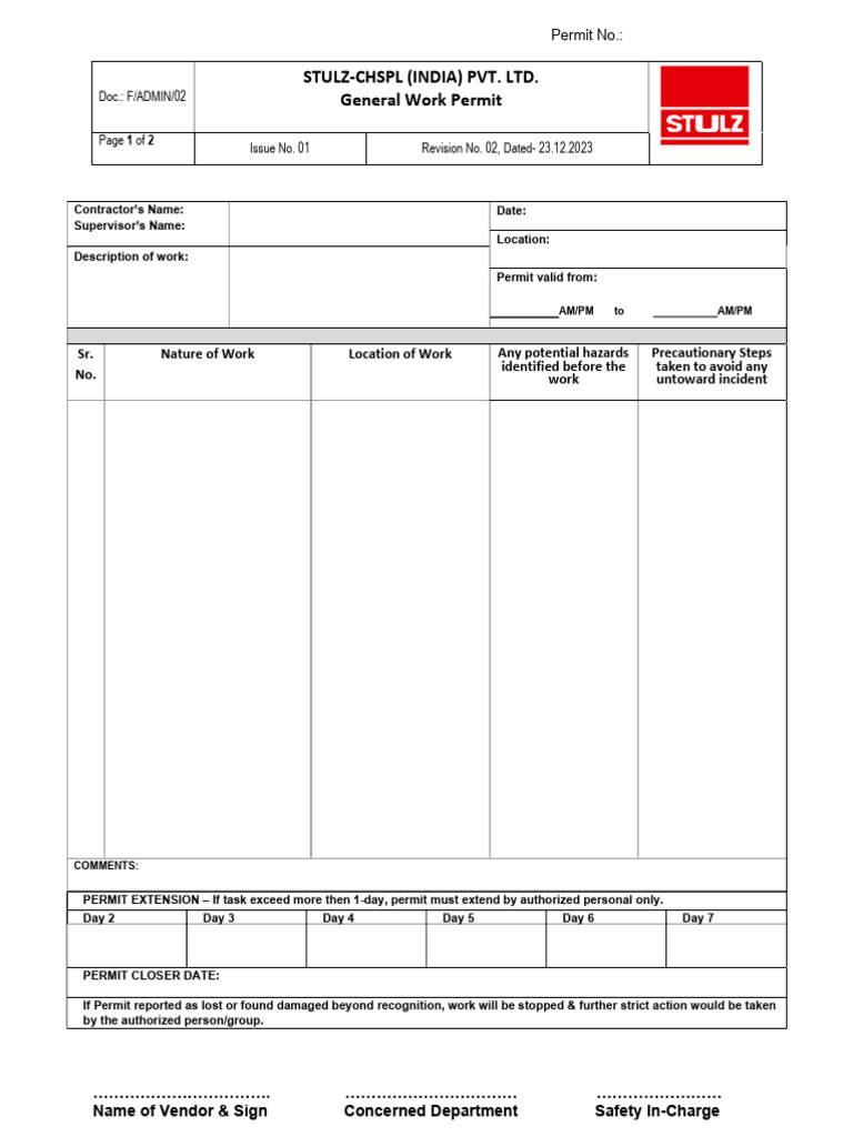 General Work Permit (F.admiN.02) | PDF | Occupational Safety And Health ...