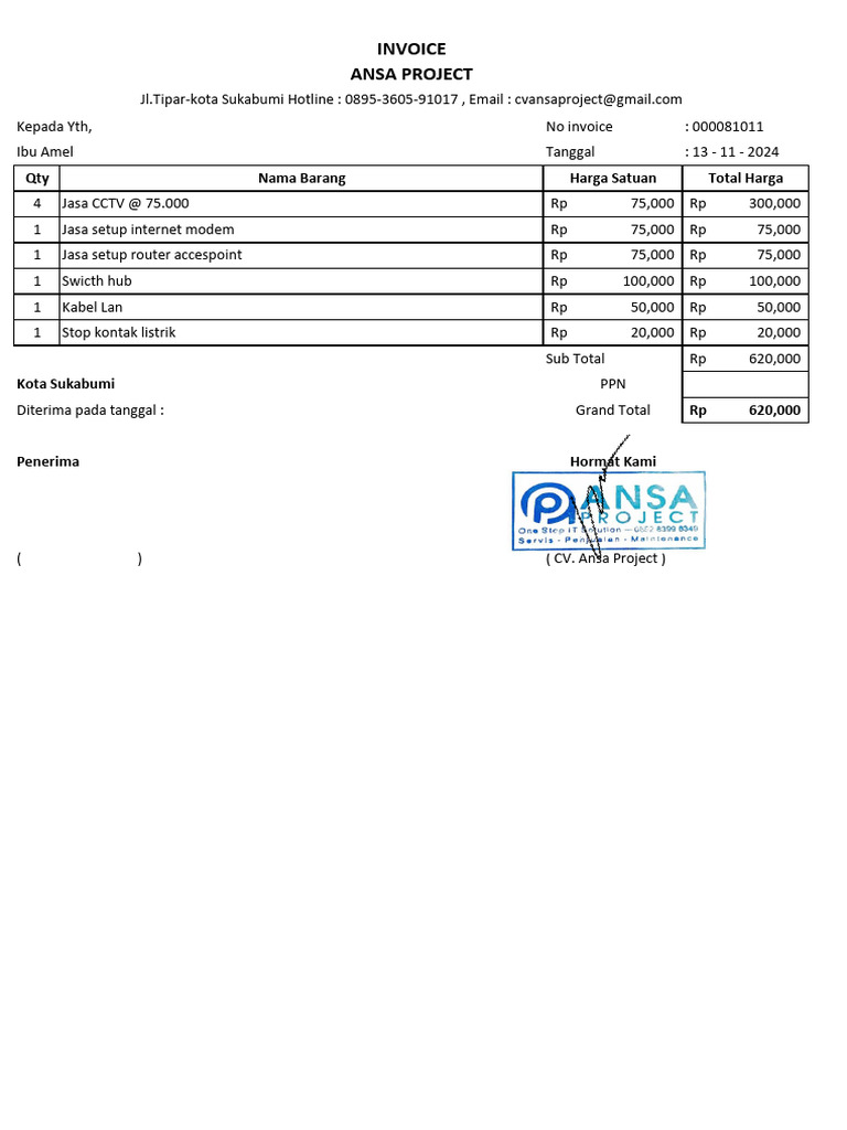 Invoice Jasa CCTV dan Setup Internet | PDF