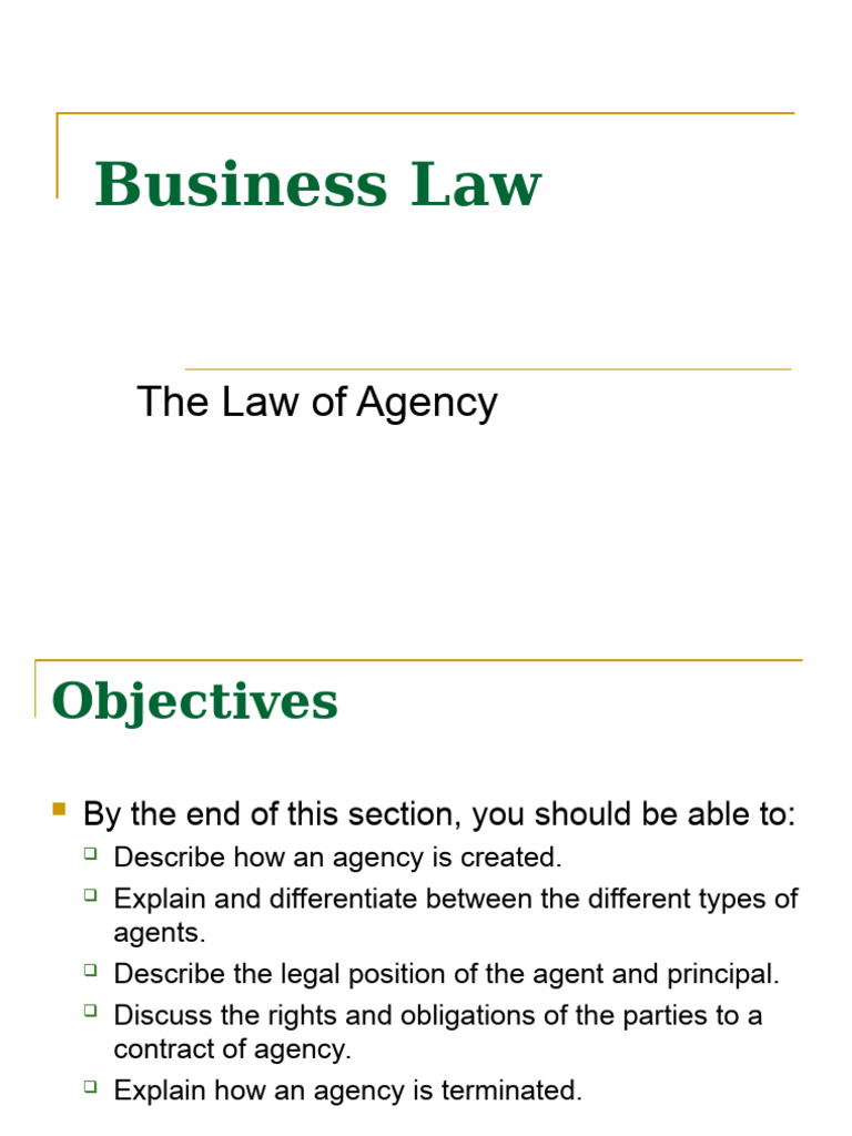Law of Agency PPT | PDF | Law Of Agency | Legal Liability