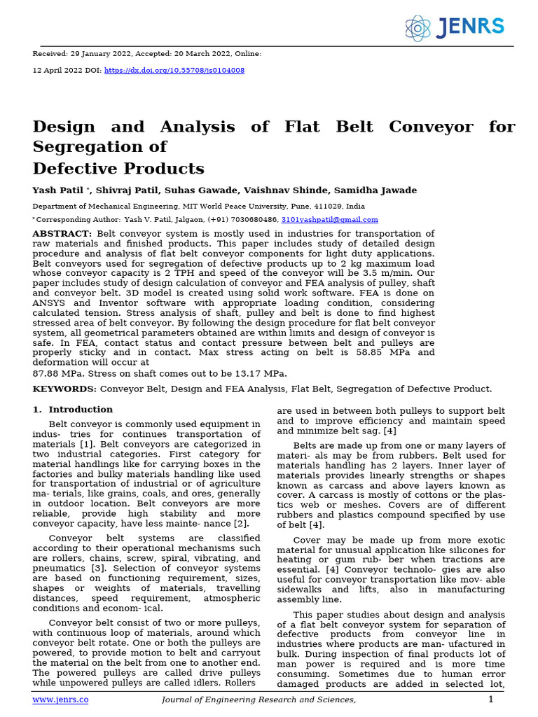 Design of Flat Belt Conveyor System | PDF | Belt (Mechanical) | Stress ...