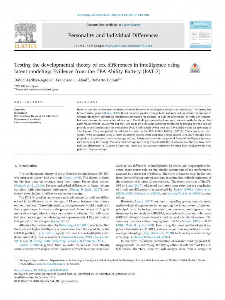 Sex Differences in Intelligence Study | PDF