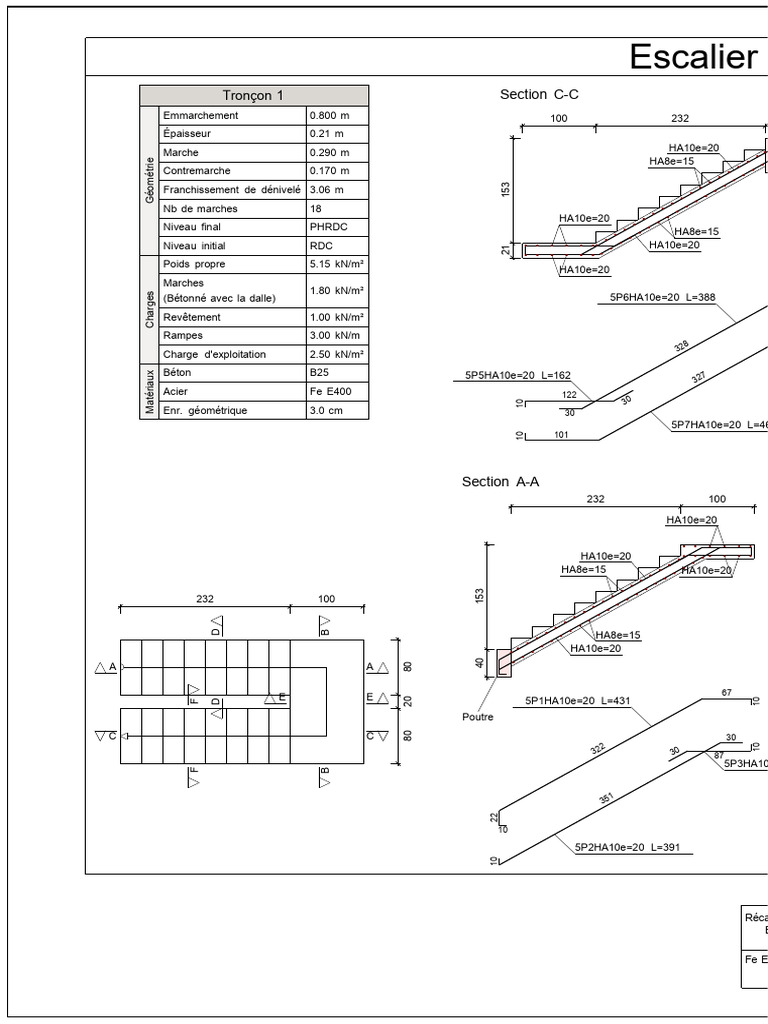 Calcul du ferraillage d'escalier béton | PDF