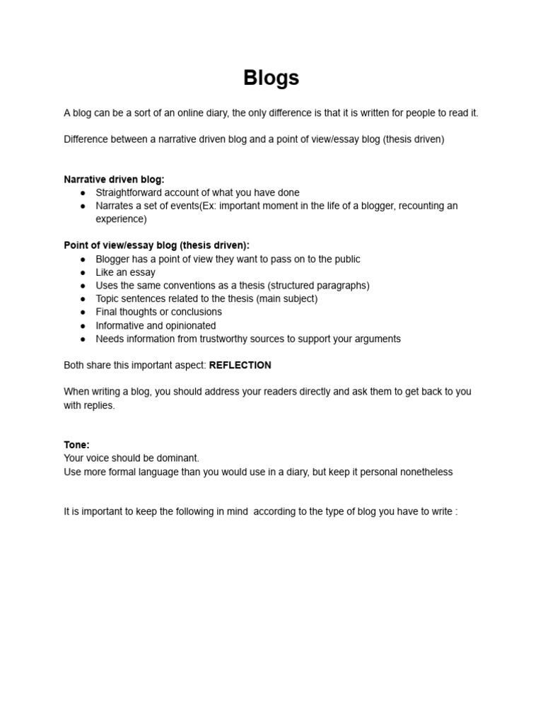 Blog - Writing Activity Instructions | PDF | Essays | Blog