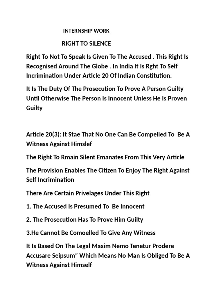 Right to Silence in Indian Law | PDF