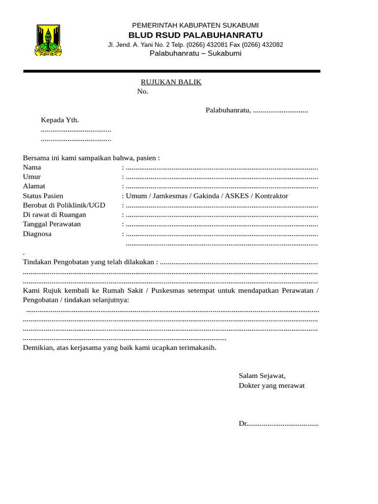 Rujukan Balik Pasien RSUD Palabuhanratu | PDF | Pengembangan Diri ...
