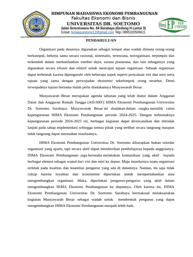 Musyawarah Besar HIMA Ekonomi 2024 | PDF