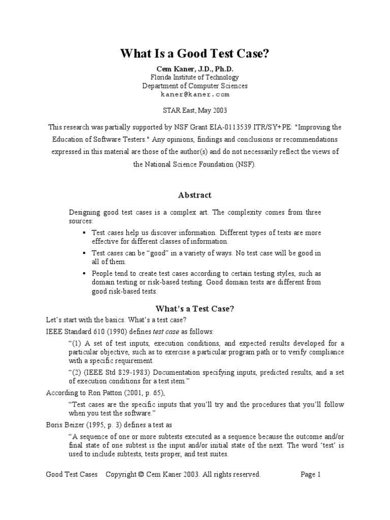 Understanding Good Test Cases in Software | PDF