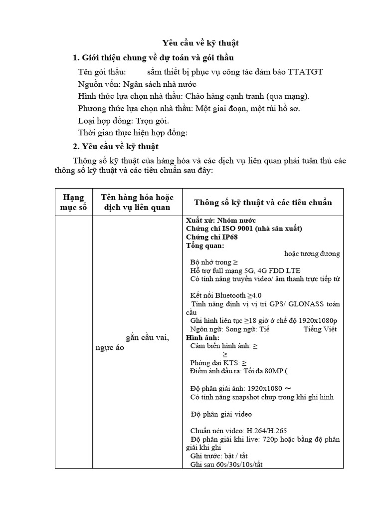Yeu Cau Ky Thuat | PDF