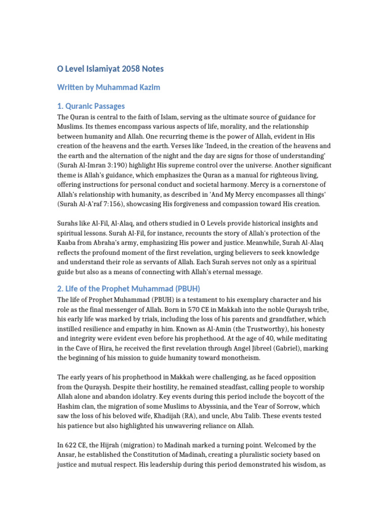 O Level Islamiyat 2058 Study Guide | PDF | Prophets And Messengers In ...