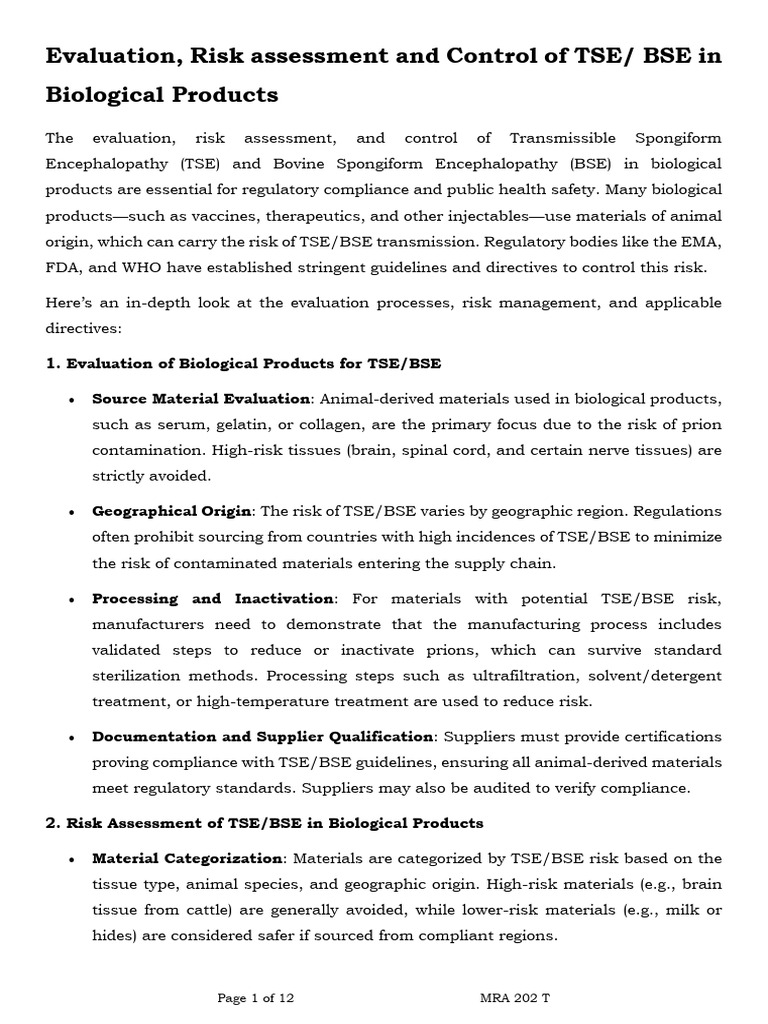 TSE/BSE Risk in Biological Products | PDF | Pharmacovigilance | Risk ...