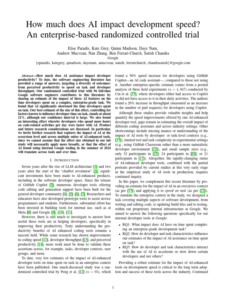 AI's Impact on Developer Productivity | PDF | Student's T Test ...