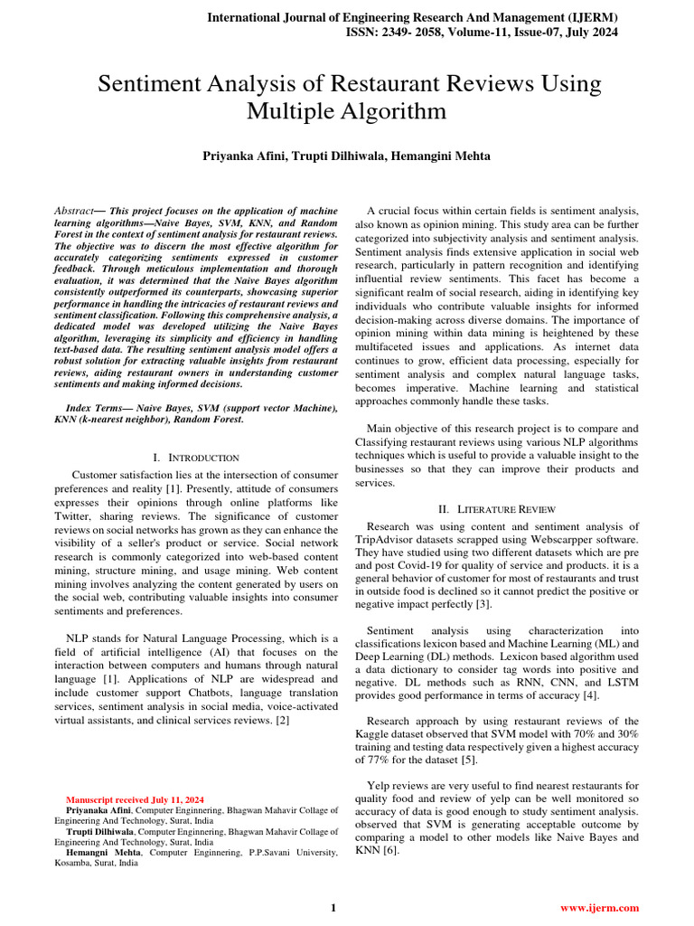 IJERM1107001 | PDF | Support Vector Machine | Machine Learning