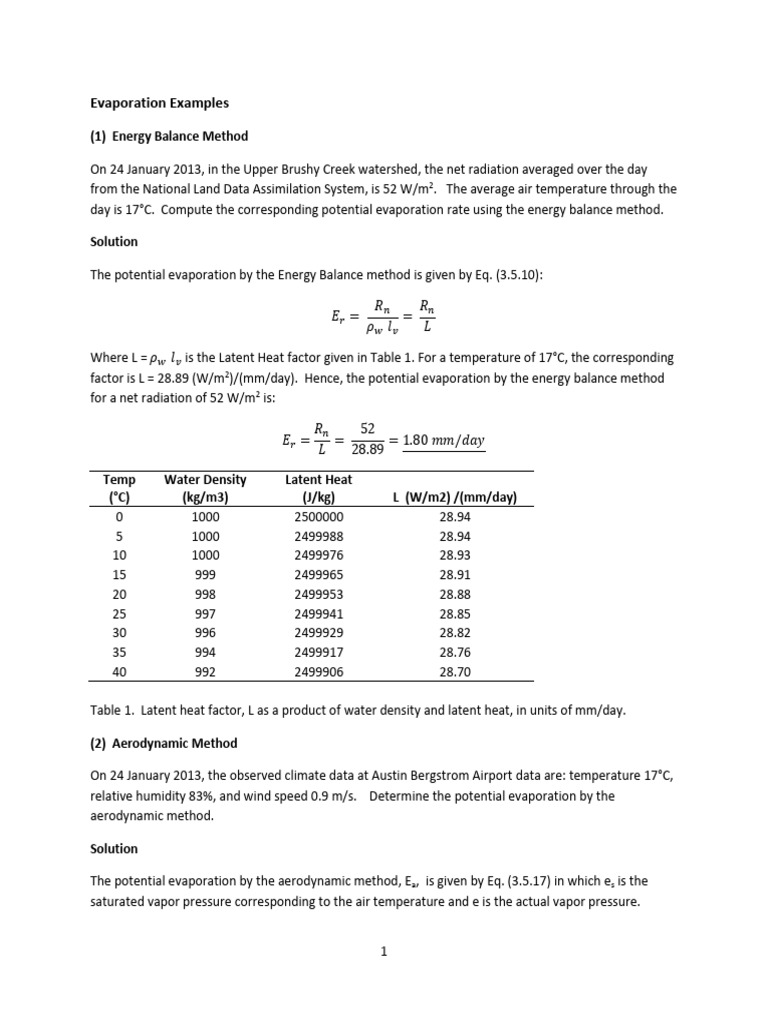 Evaporation Example Pdf Evaporation Humidity