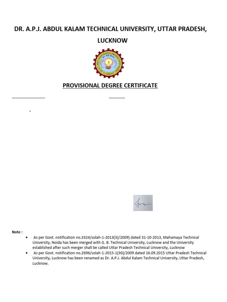 Provisional Degree Certificate - B.Tech 2024 | PDF | Science ...