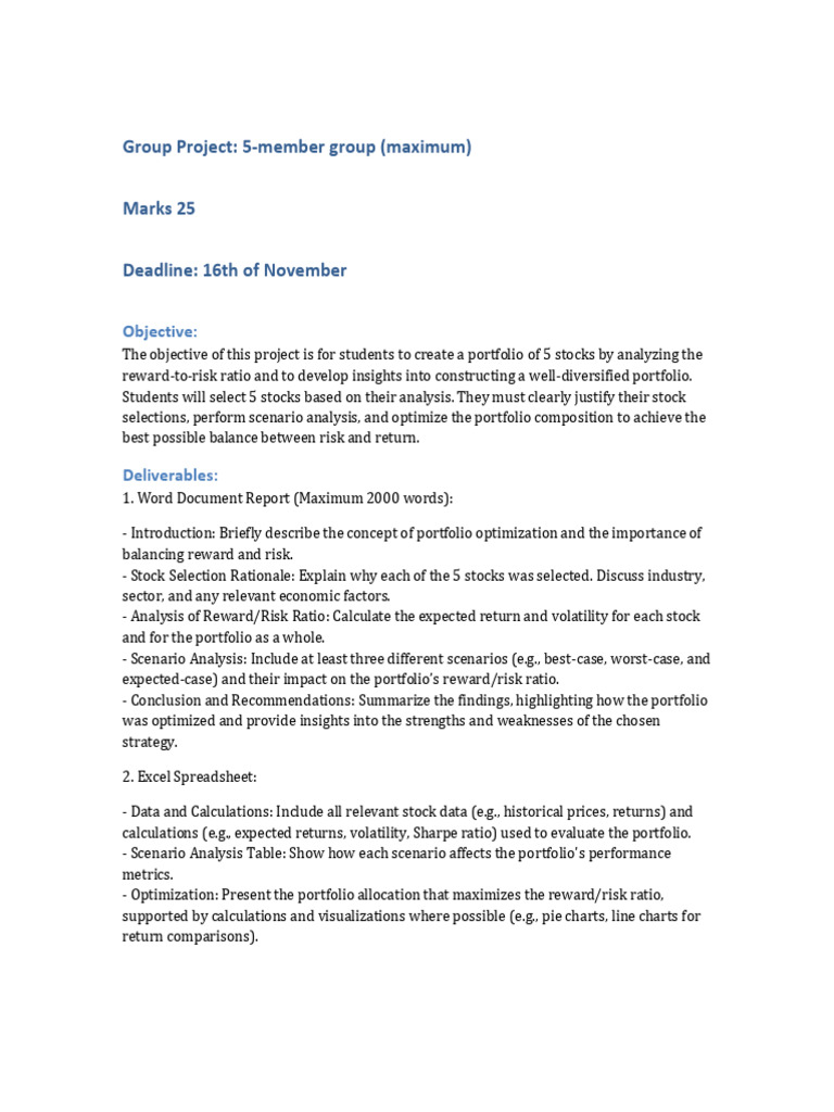 Portfolio Optimization Project Guidelines | PDF | Risk | Modern ...