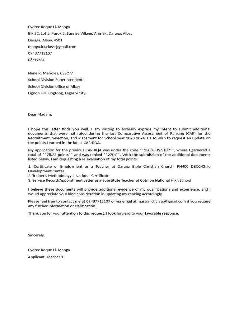 Request for Re-evaluation of CAR-RQA | PDF