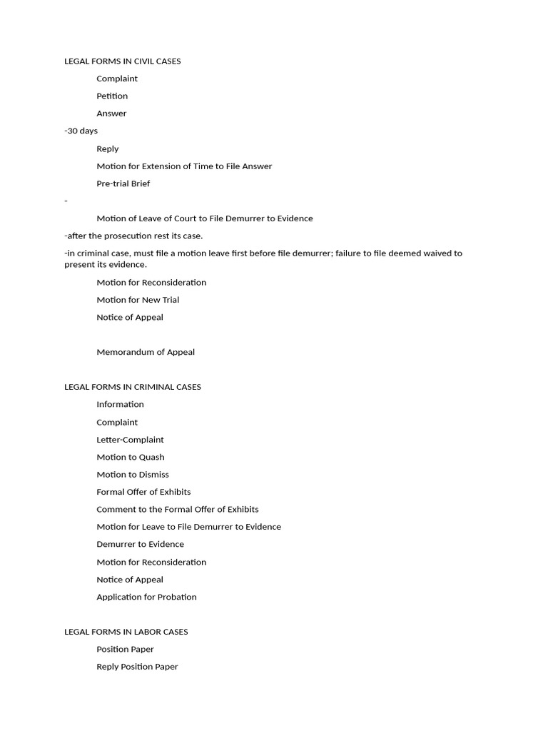 Essential Legal Forms for Civil, Criminal, and Labor Cases | PDF
