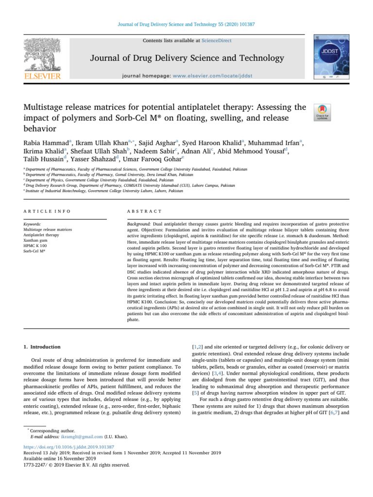 Multistage Release Matrices for Antiplatelet Therapy | PDF | Tablet ...