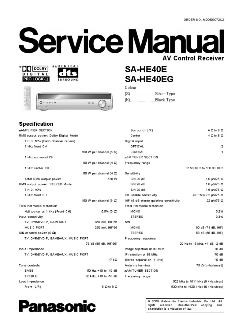 Panasonic Sa-He40e (ET) | PDF | Electrostatic Discharge.
