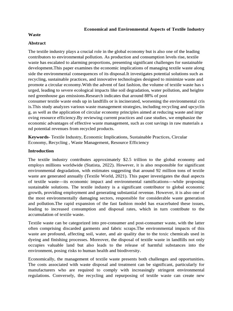 Economical and Environmental Aspects of Textile Industry Waste | PDF ...