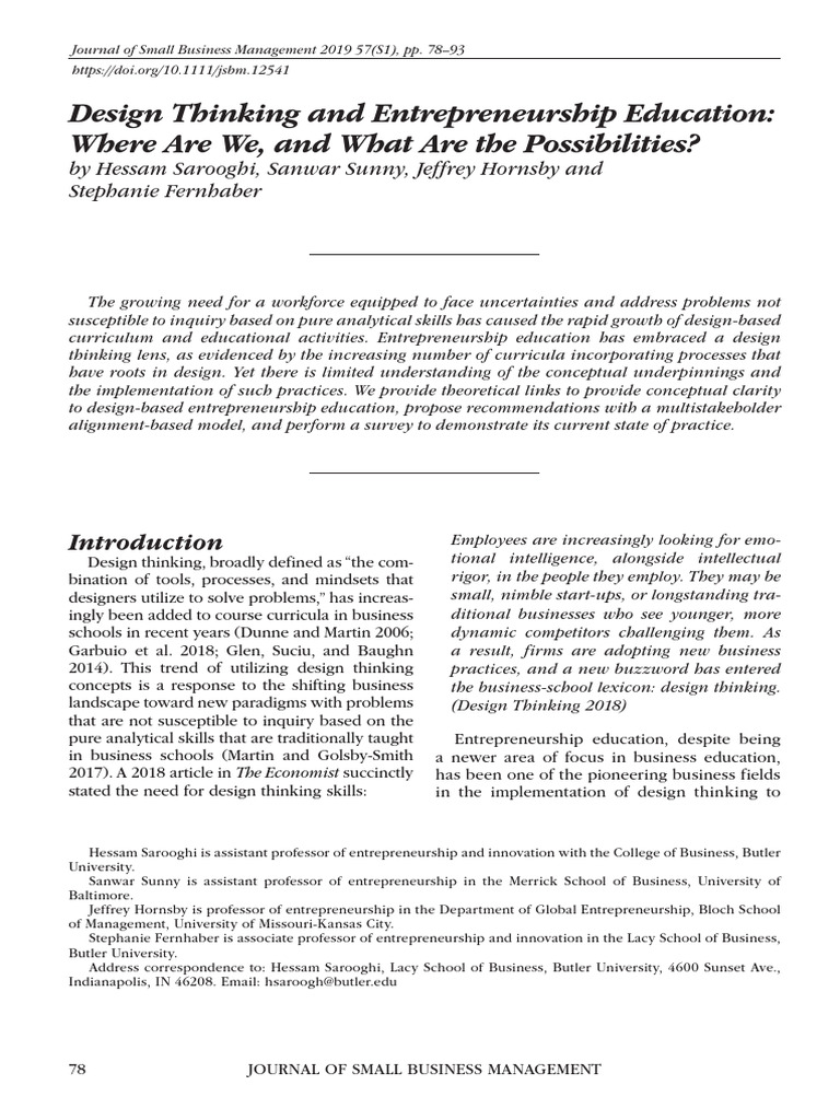 Design Thinking in Entrepreneurship Education | PDF | Entrepreneurship ...