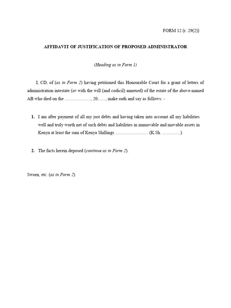 Affidavit for Administrator's Justification | PDF